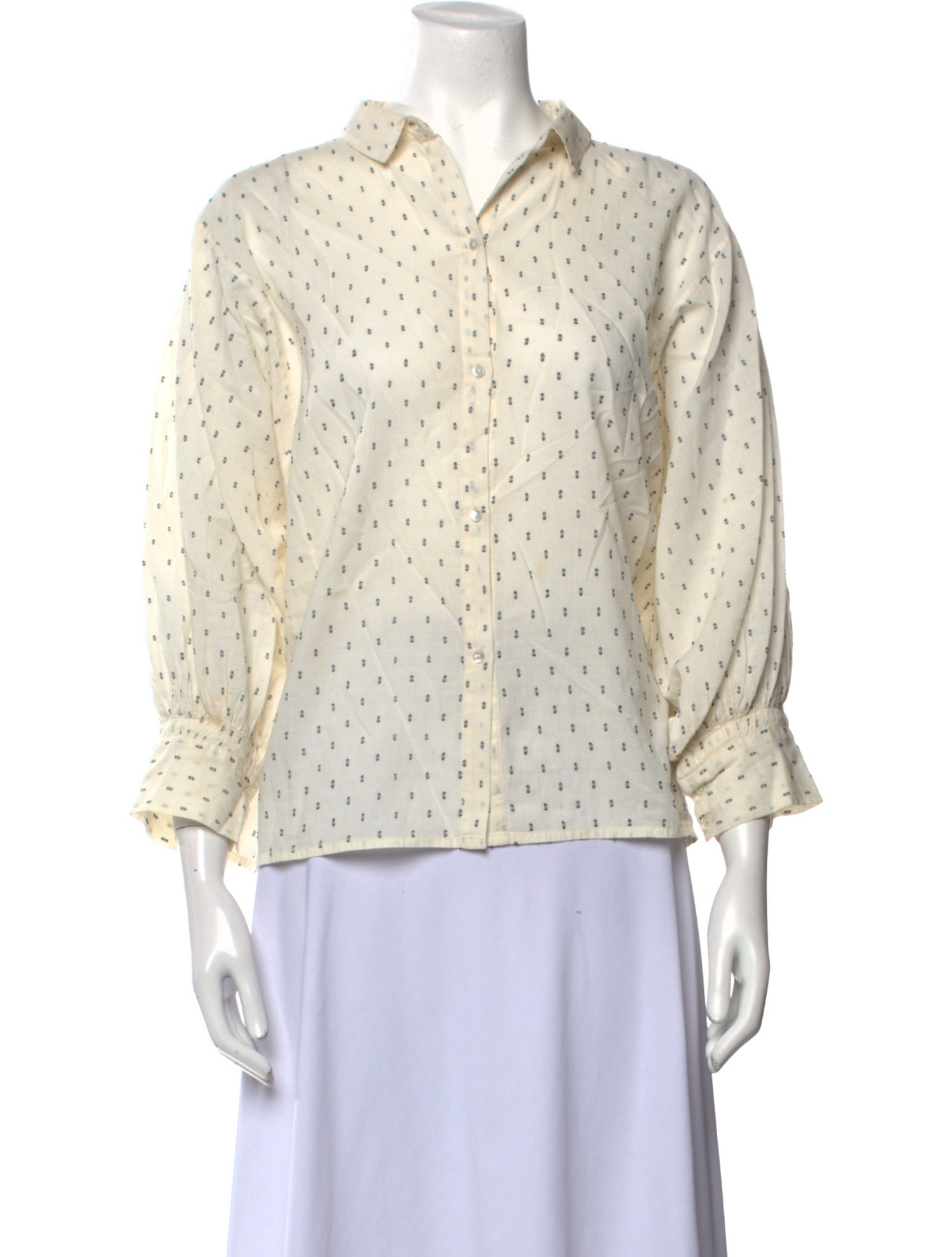 Nili Lotan Printed Three-Quarter Sleeve Button-Up Top