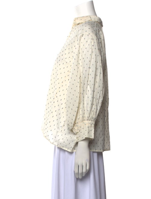 Nili Lotan Printed Three-Quarter Sleeve Button-Up Top