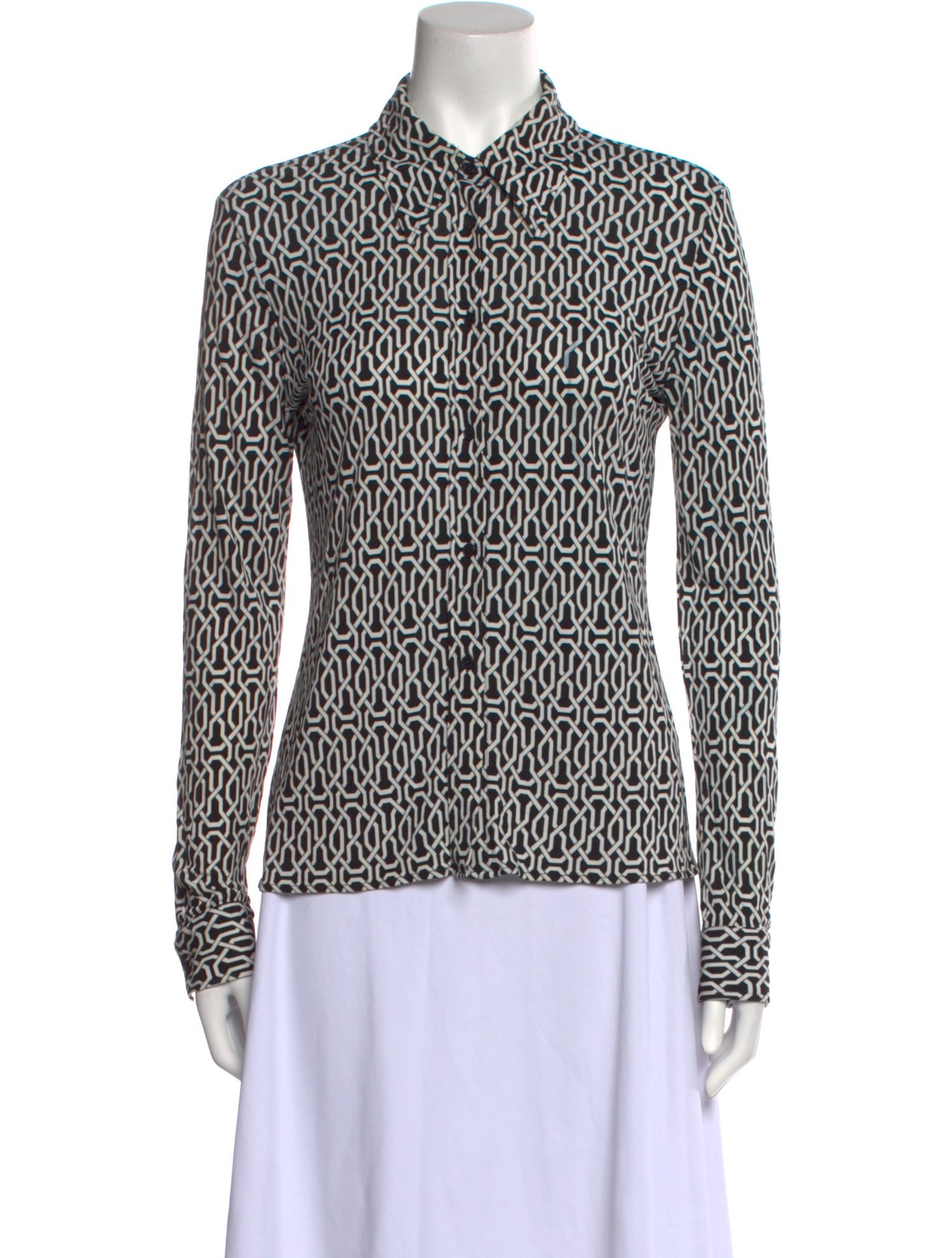 Nili Lotan Printed Long Sleeve Button-Up Top