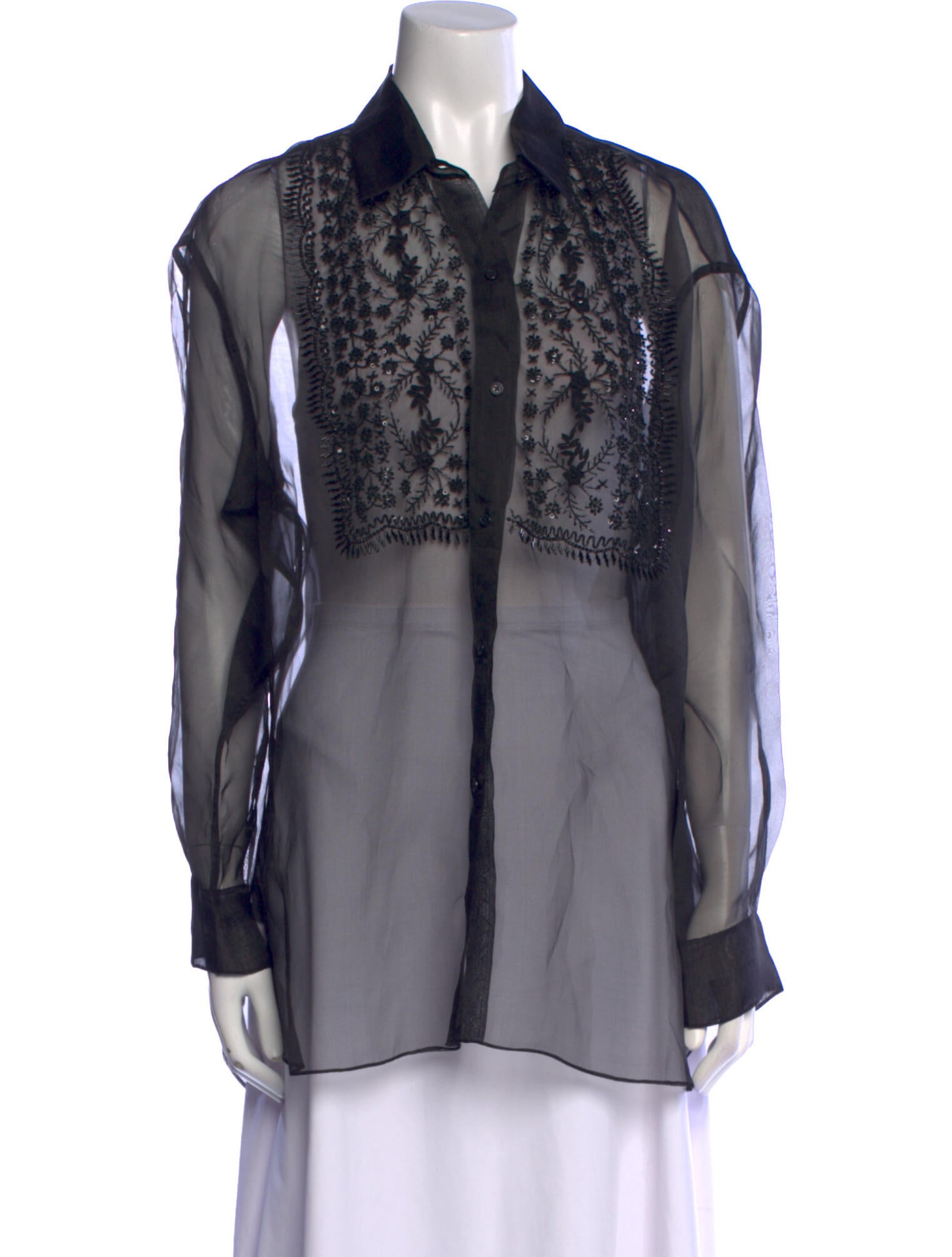 Nili Lotan Silk Lace Pattern Button-Up Top