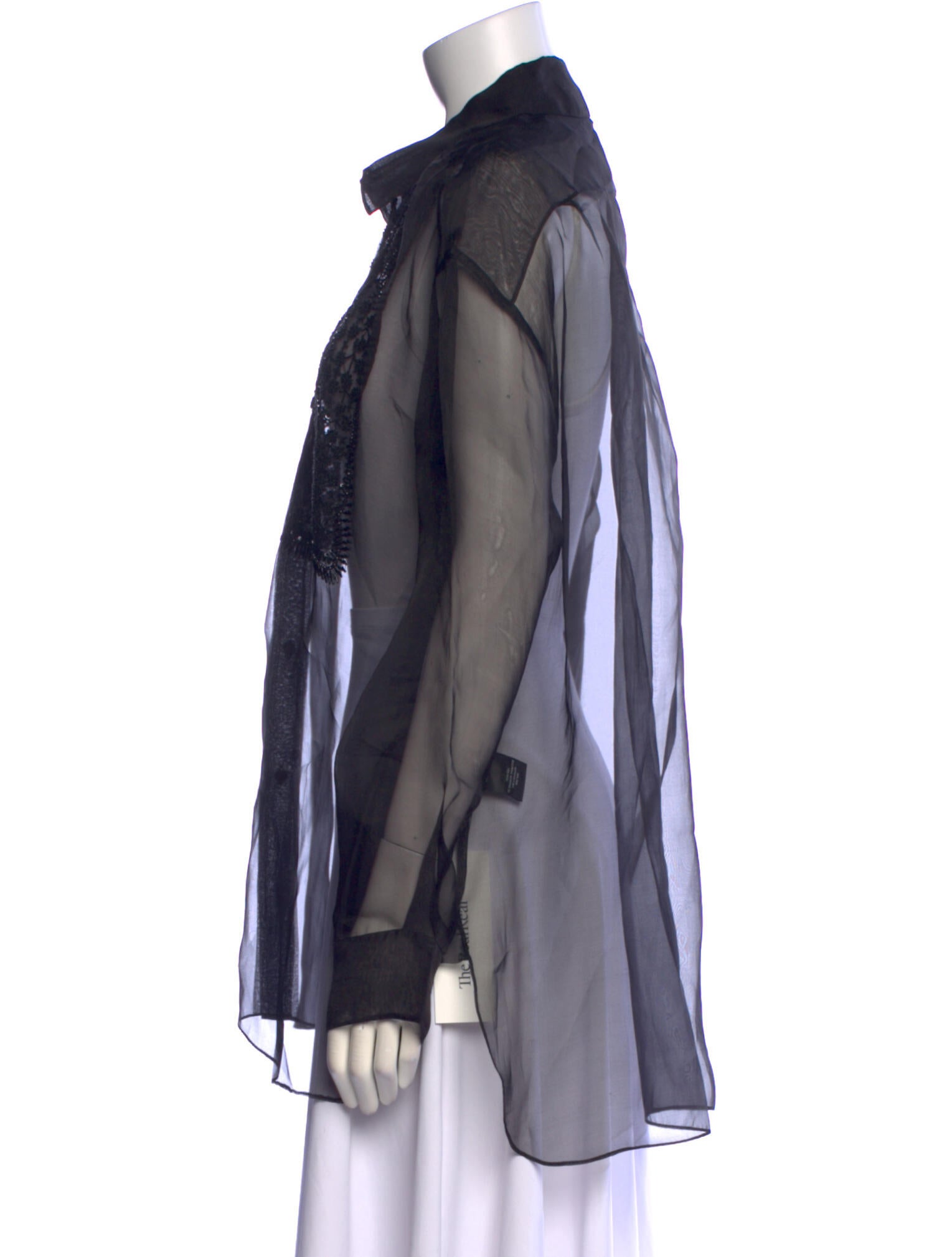 Nili Lotan Silk Lace Pattern Button-Up Top