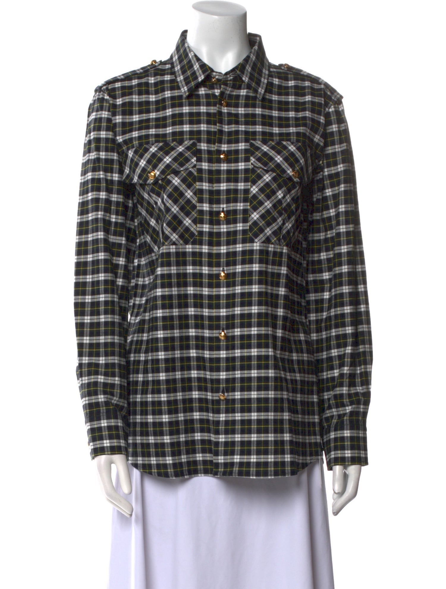 Nili Lotan Plaid Print Long Sleeve Button-Up Top w/ Tags