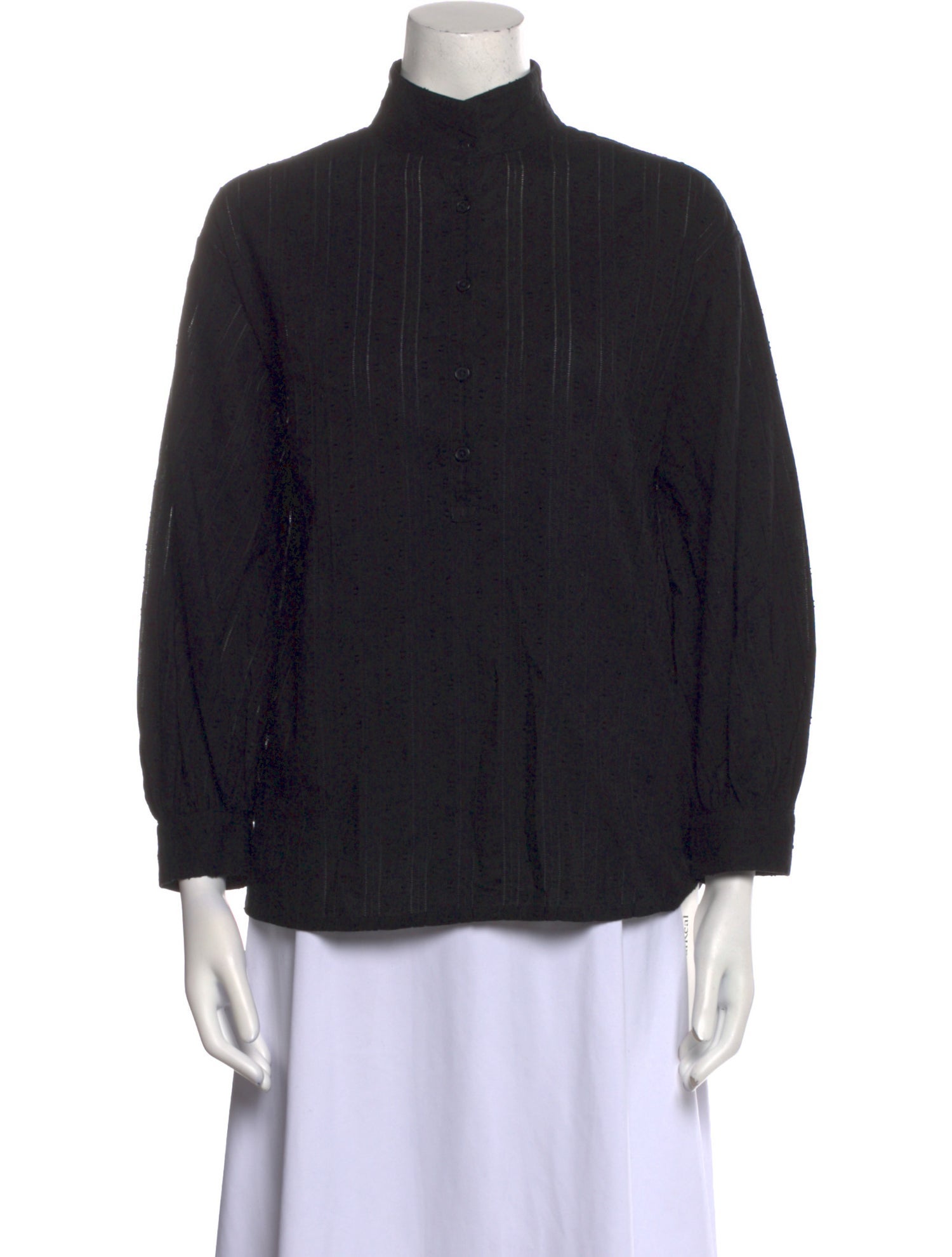 Nili Lotan Mock Neck Three-Quarter Sleeve Button-Up Top