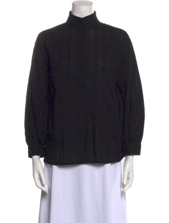 Nili Lotan Mock Neck Three-Quarter Sleeve Button-Up Top