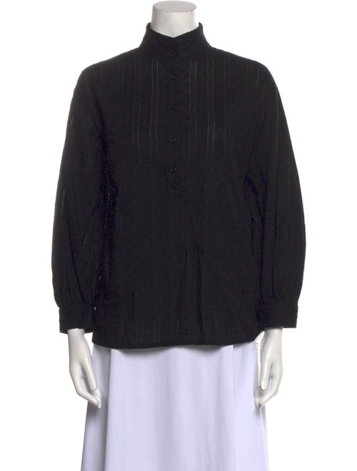 Nili Lotan Mock Neck Three-Quarter Sleeve Button-Up Top