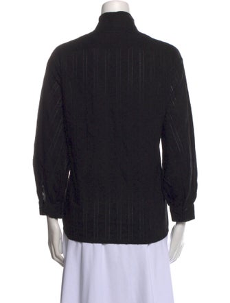 Nili Lotan Mock Neck Three-Quarter Sleeve Button-Up Top