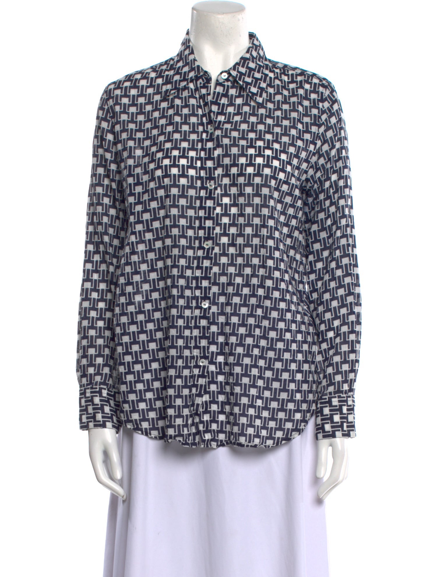 Nili Lotan Printed Long Sleeve Button-Up Top