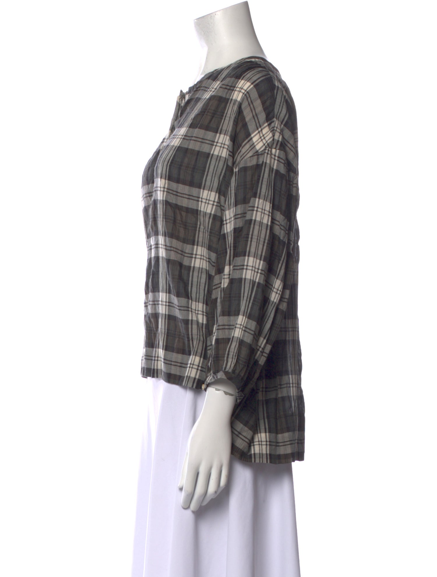 Nili Lotan Plaid Print V-Neck Blouse
