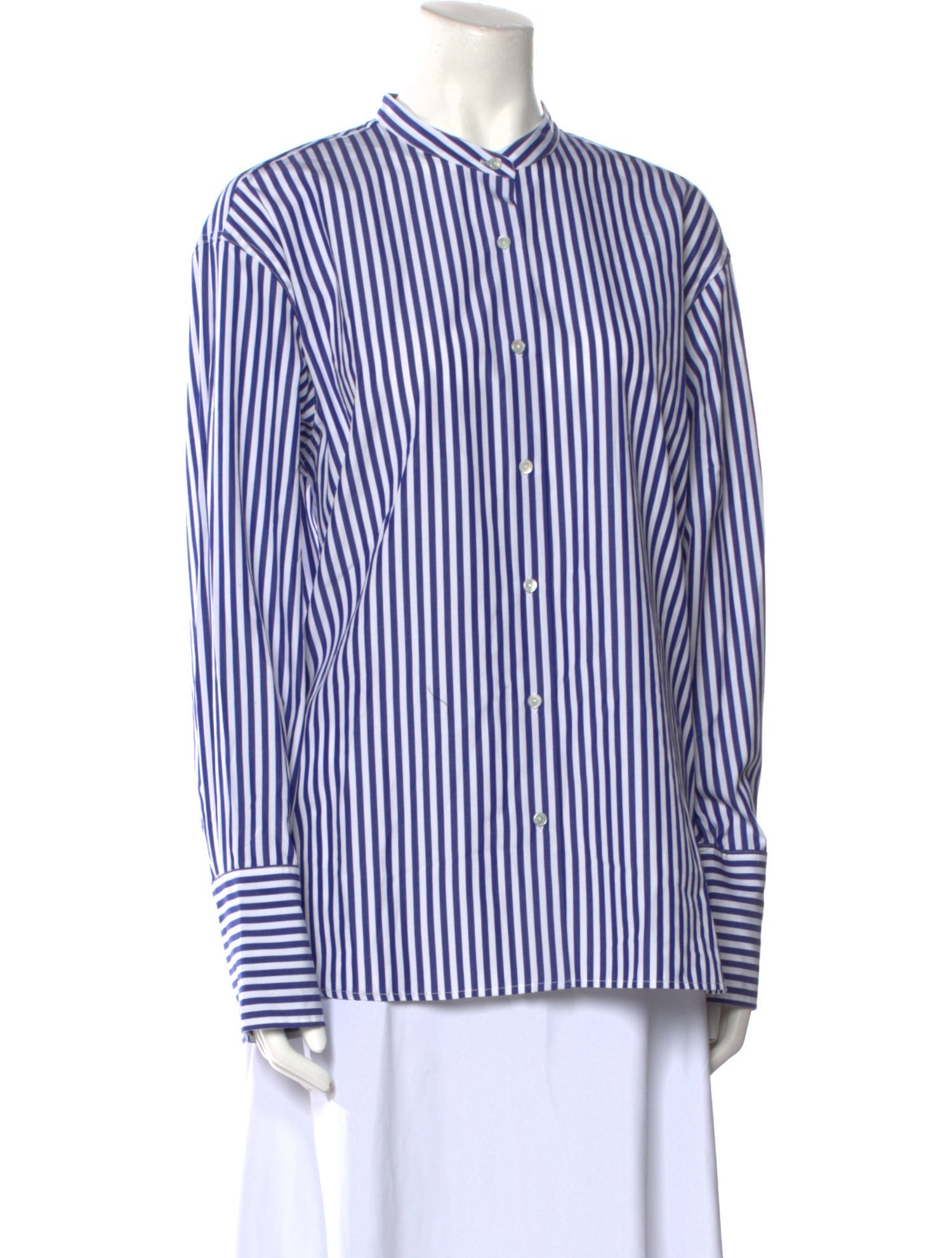 Nili Lotan Striped Crew Neck Button-Up Top