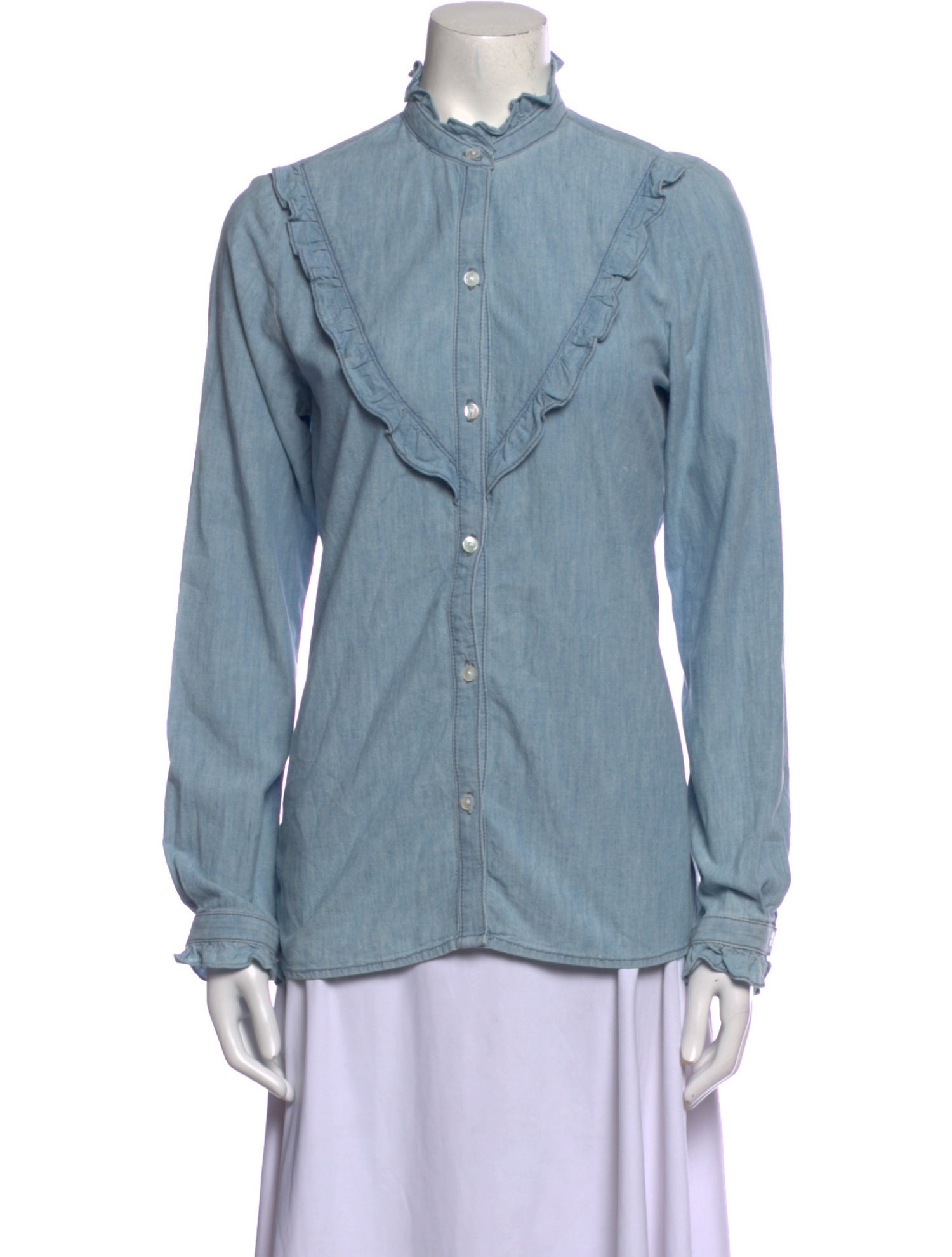 Nili Lotan Mock Neck Long Sleeve Button-Up Top