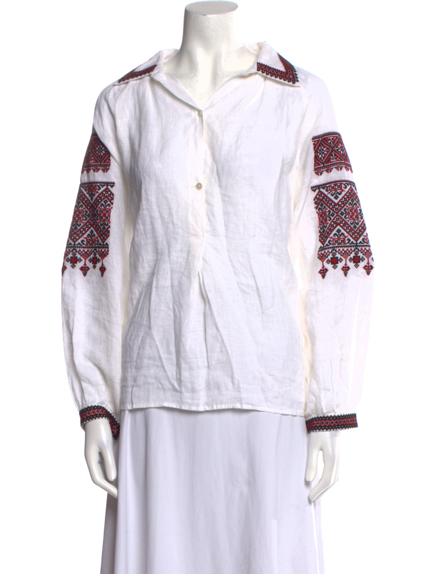 Nili Lotan Linen Printed Button-Up Top