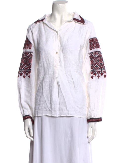 Nili Lotan Linen Printed Button-Up Top