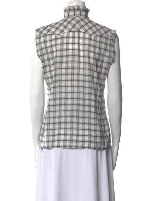 Nili Lotan Plaid Print Mock Neck Button-Up Top