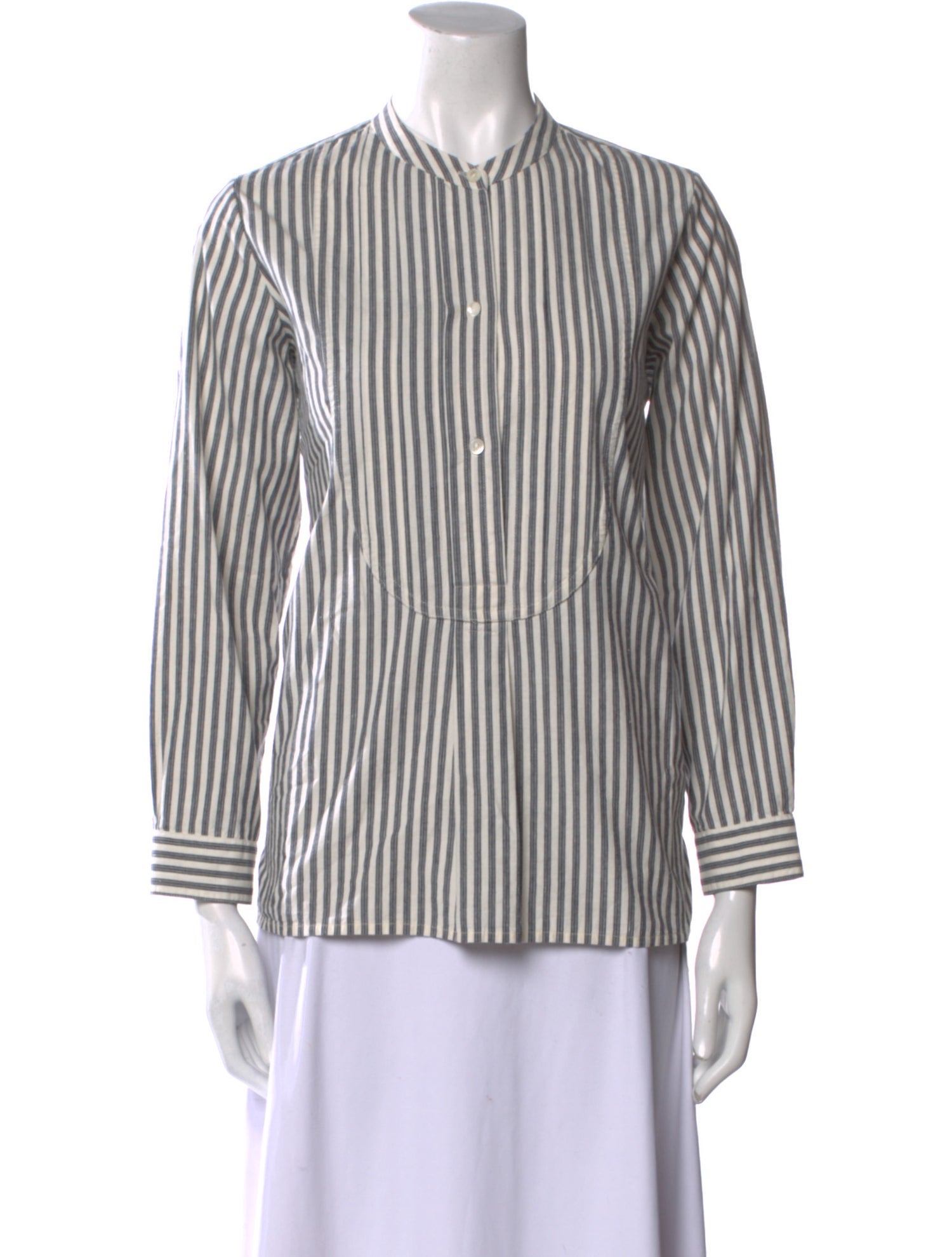 Nili Lotan Striped Crew Neck Button-Up Top