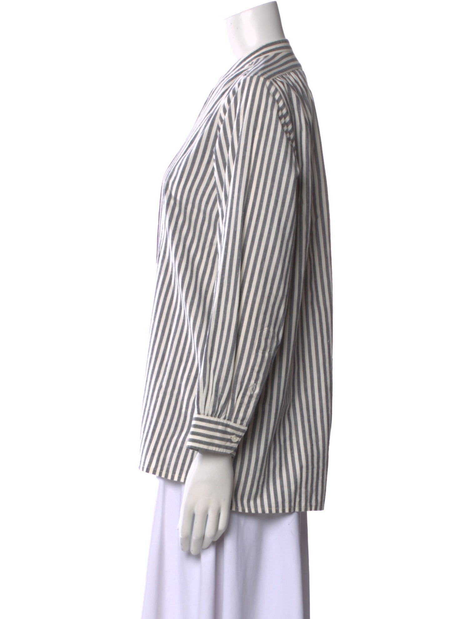 Nili Lotan Striped Crew Neck Button-Up Top