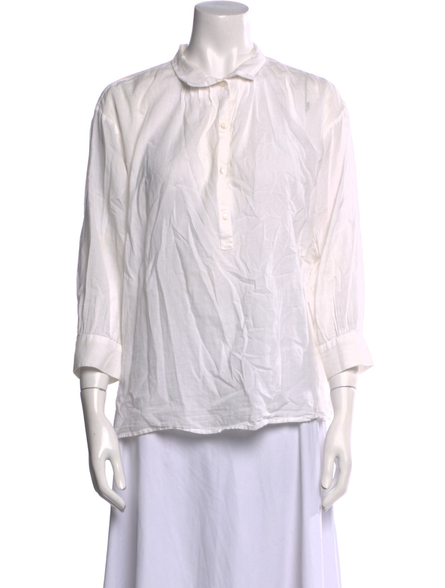 Nili Lotan Mock Neck Three-Quarter Sleeve Button-Up Top