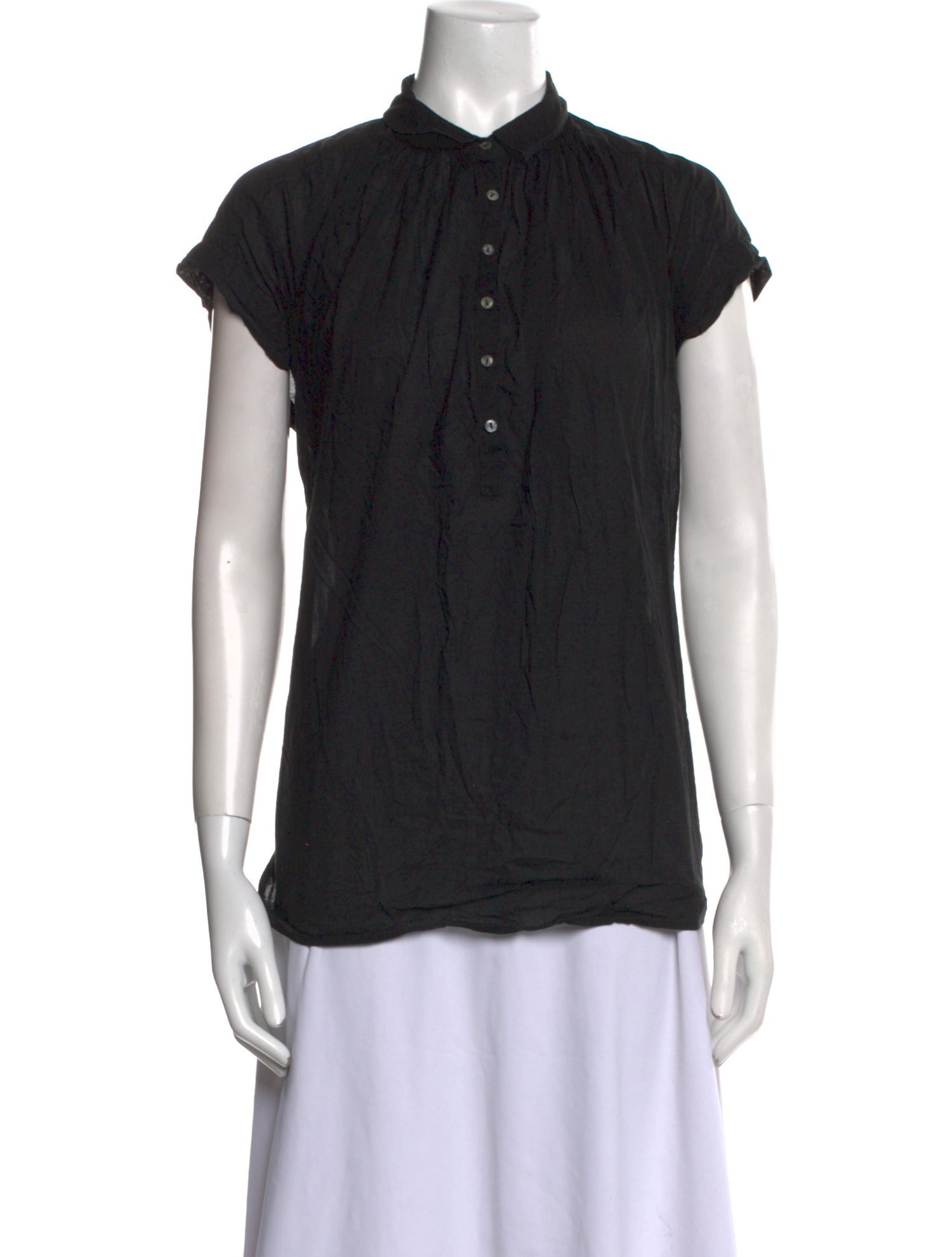 Nili Lotan Mock Neck Short Sleeve Button-Up Top