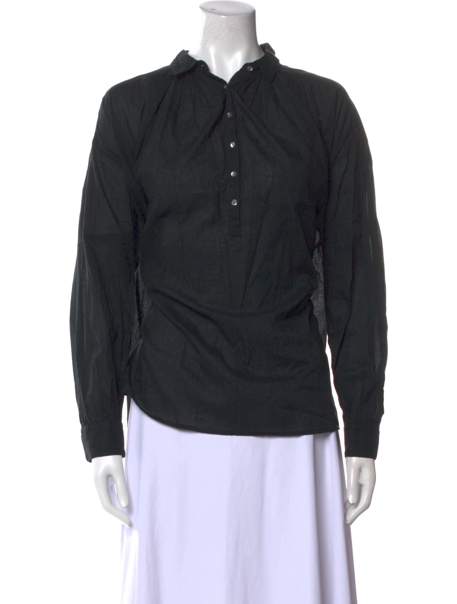 Nili Lotan Mock Neck Long Sleeve Button-Up Top