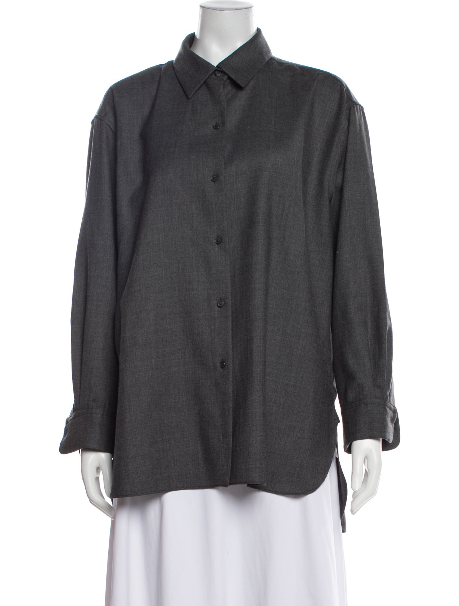 Nili Lotan Virgin Wool Long Sleeve Button-Up Top