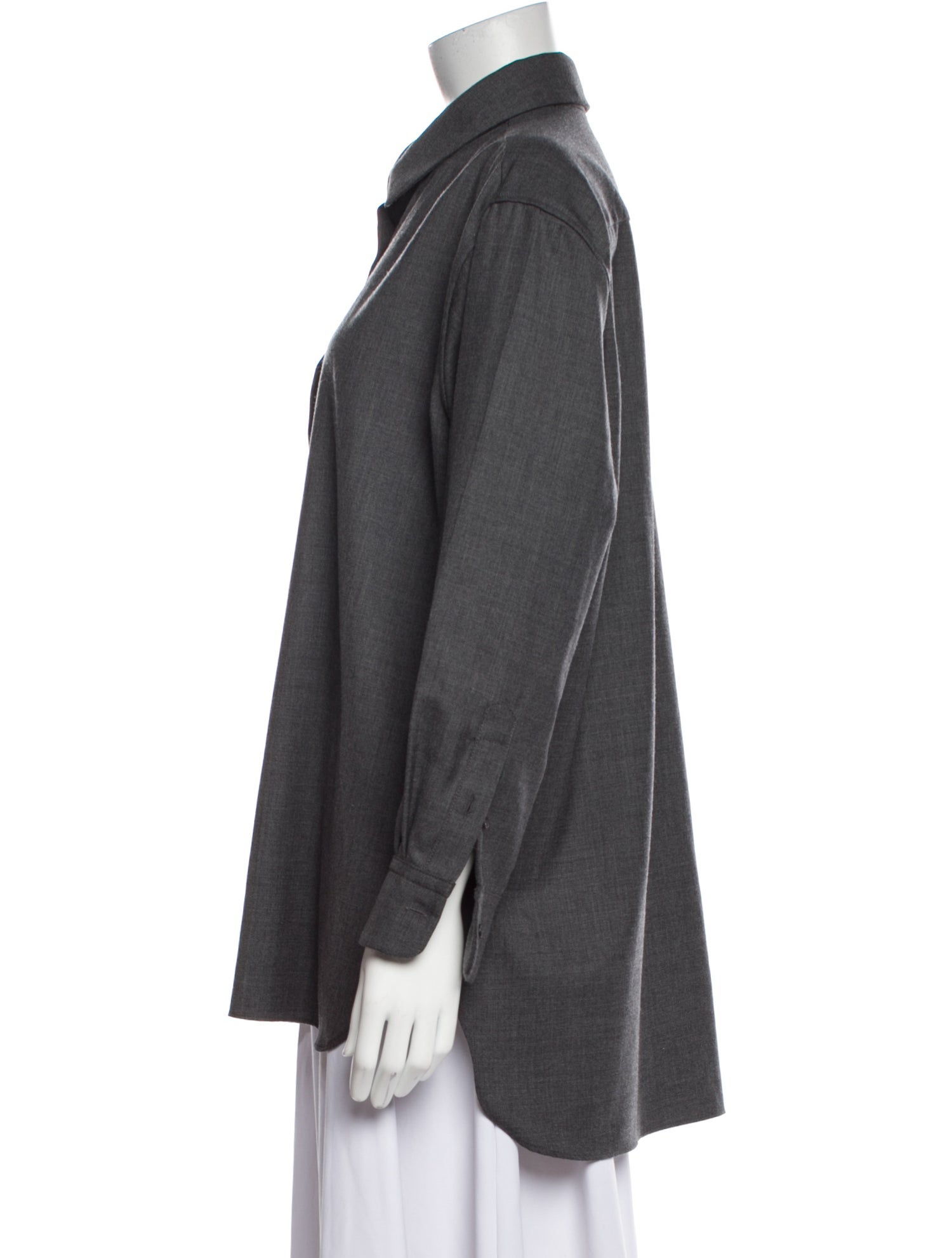 Nili Lotan Virgin Wool Long Sleeve Button-Up Top