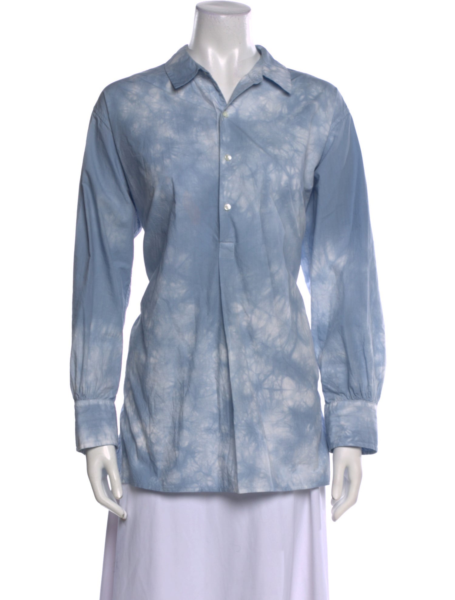 Nili Lotan Tie-Dye Print Long Sleeve Button-Up Top