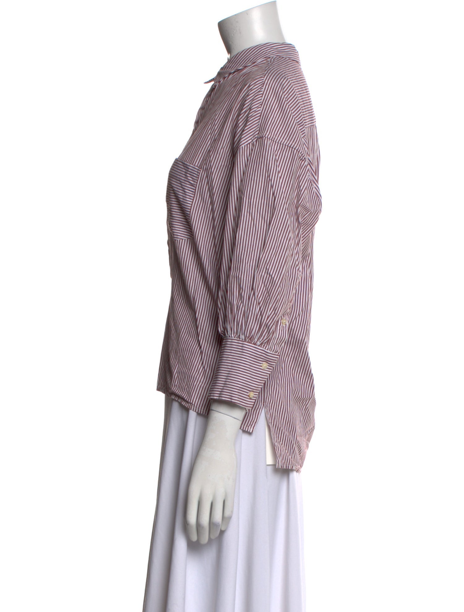 Nili Lotan Striped Mock Neck Button-Up Top