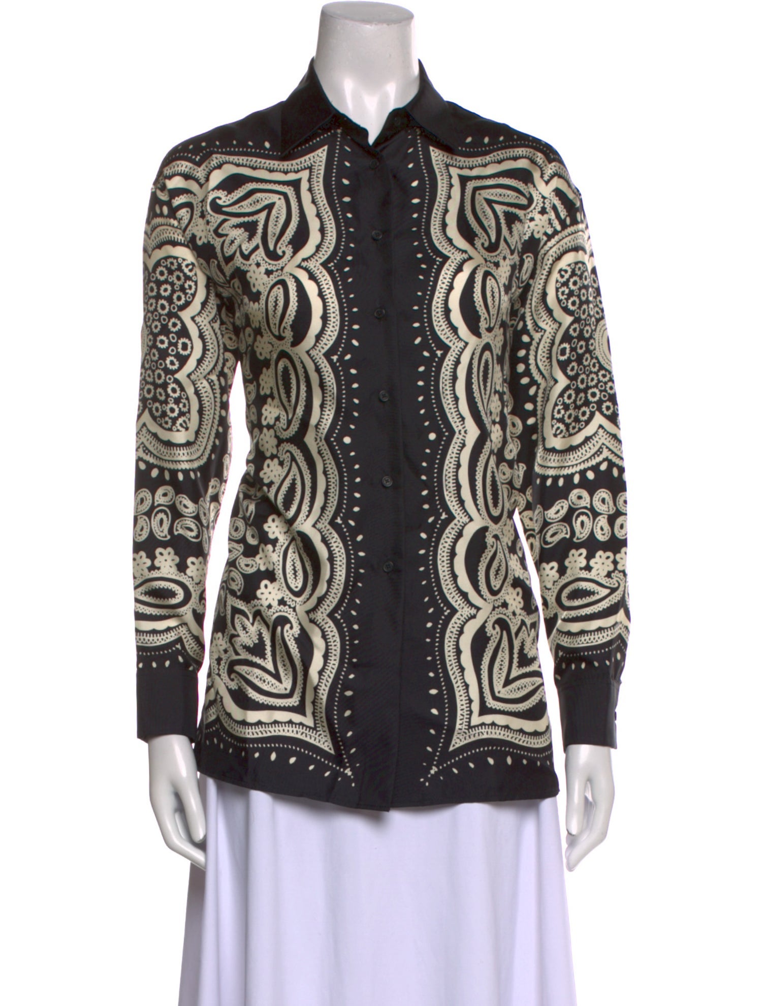 Nili Lotan Silk Printed Button-Up Top