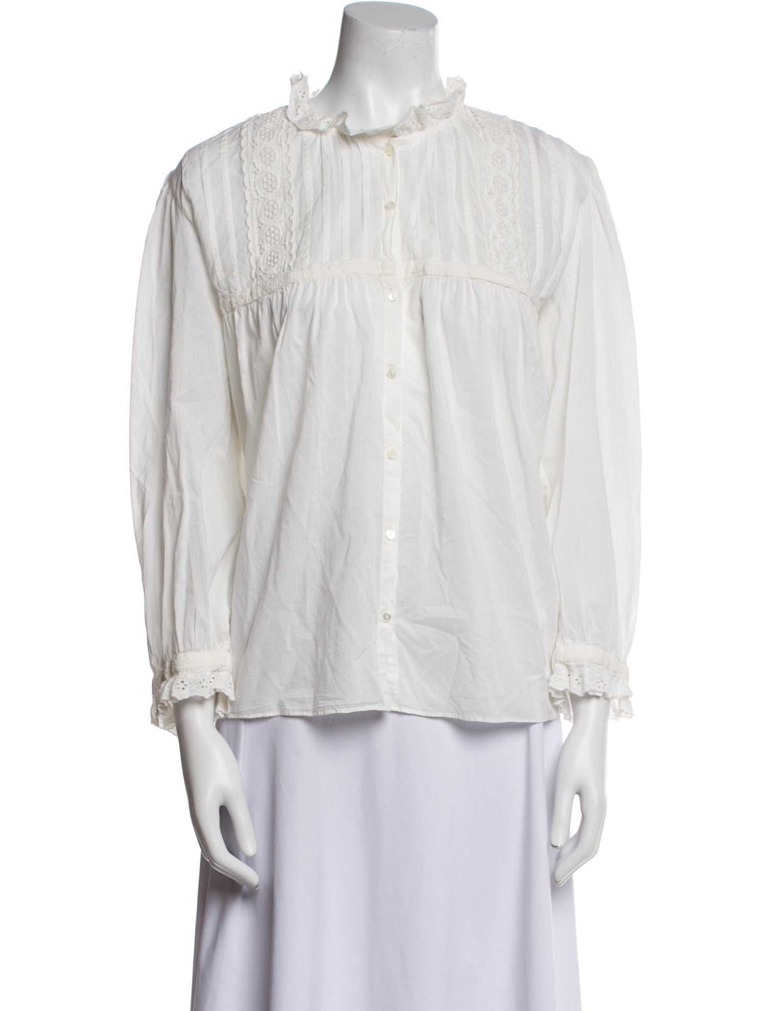 Nili Lotan Mock Neck Three-Quarter Sleeve Button-Up Top