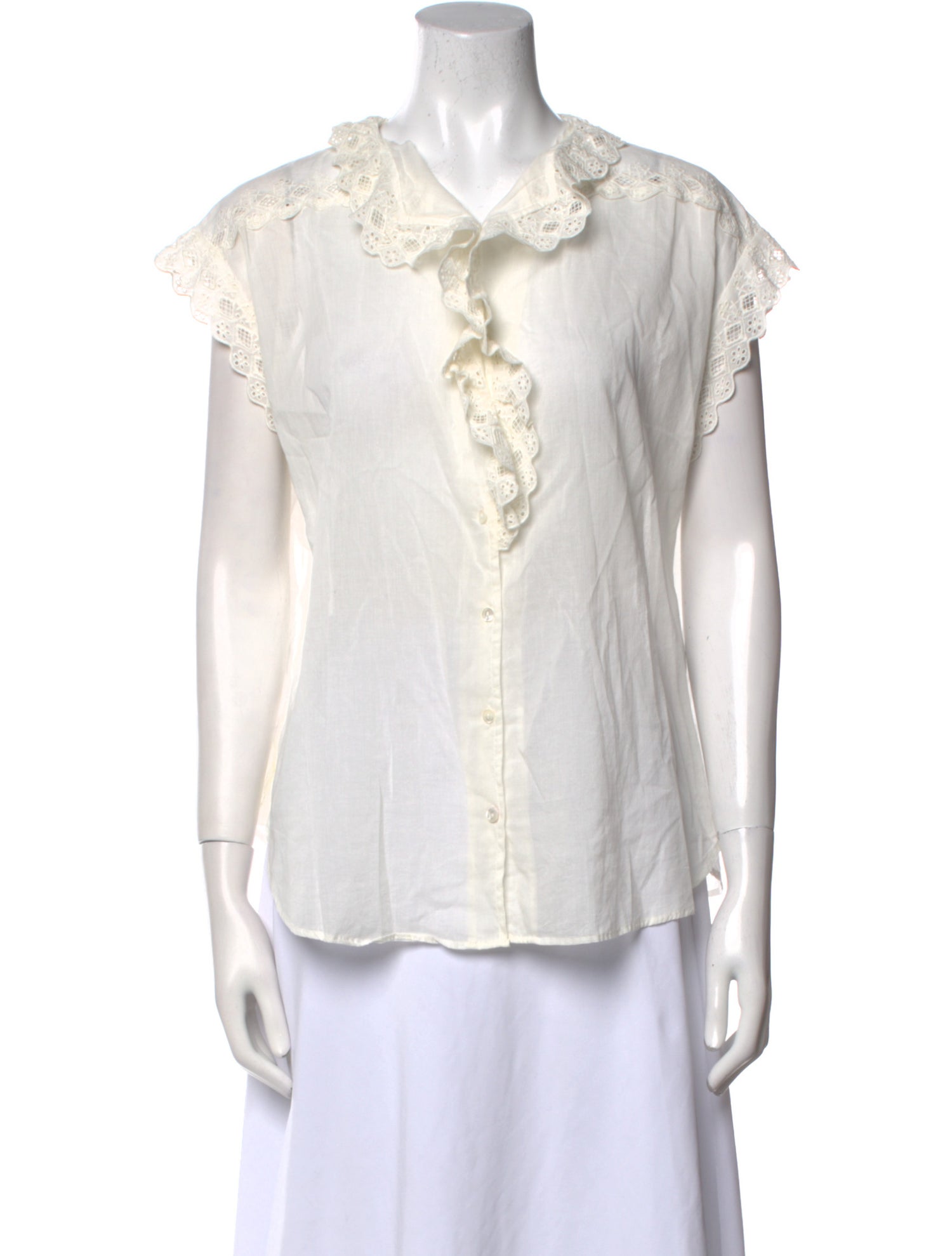 Nili Lotan V-Neck Short Sleeve Button-Up Top