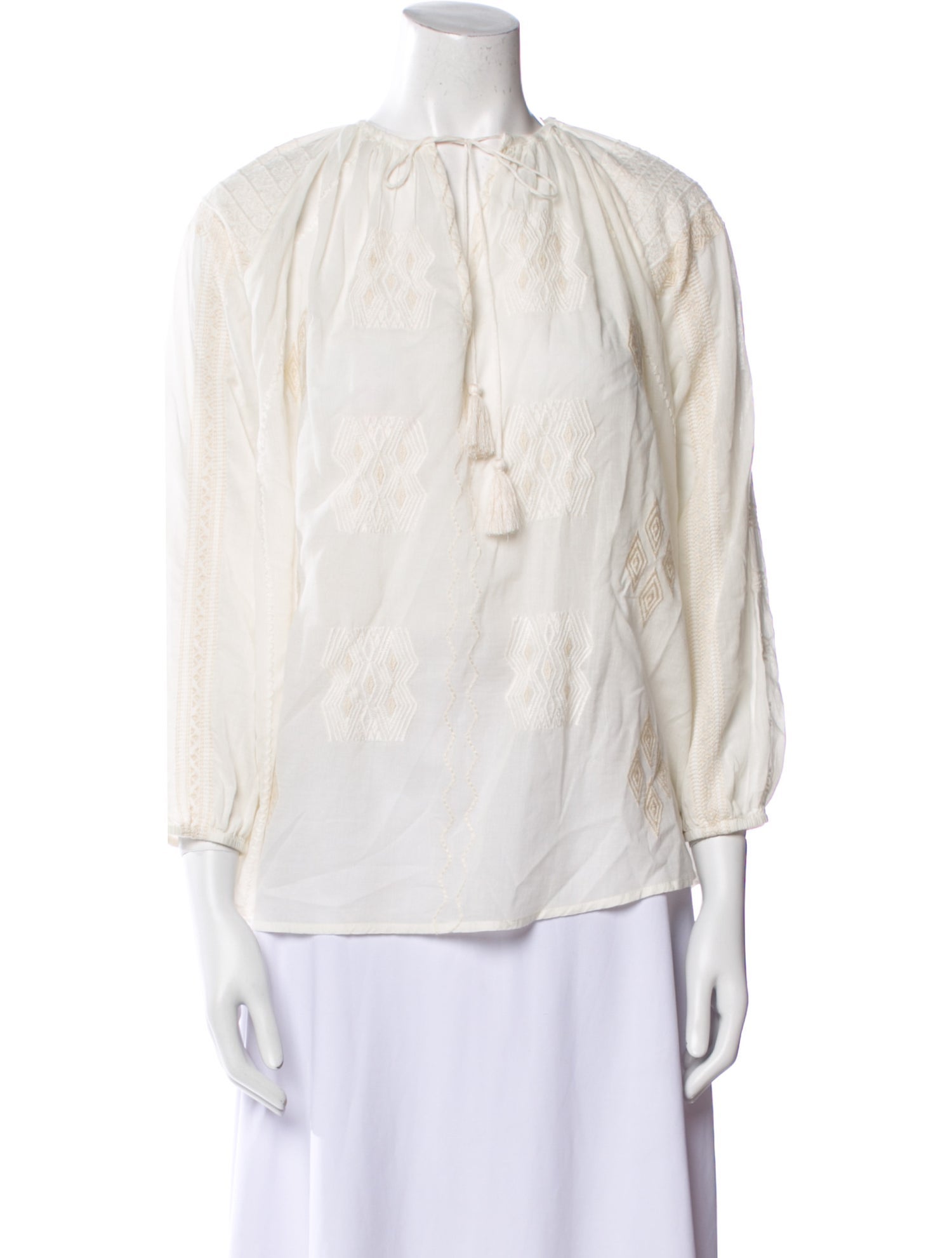 Nili Lotan Tie Neck Three-Quarter Sleeve Blouse