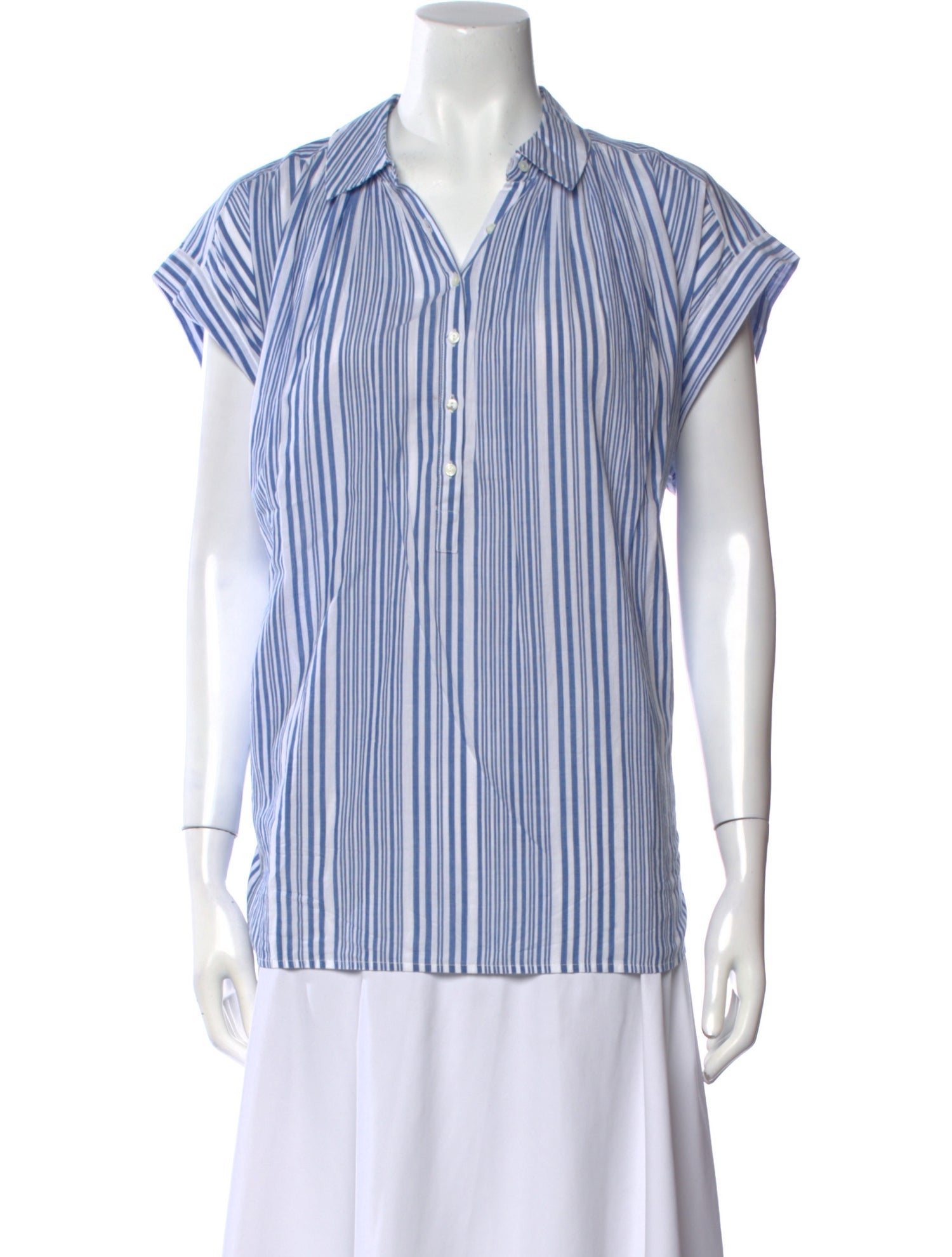 Nili Lotan Striped Short Sleeve Button-Up Top
