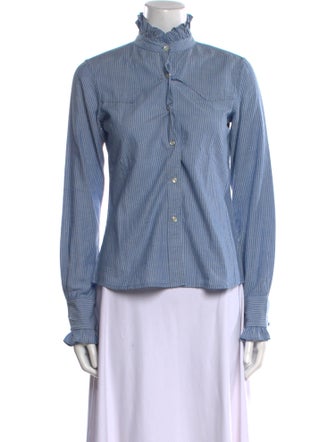 Nili Lotan Striped Mock Neck Button-Up Top