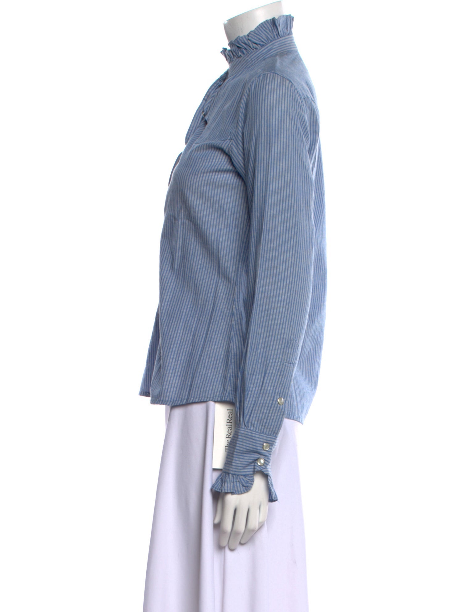 Nili Lotan Striped Mock Neck Button-Up Top