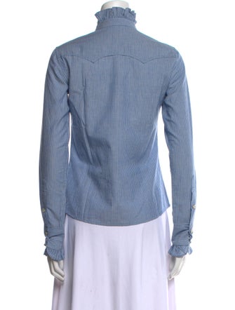 Nili Lotan Striped Mock Neck Button-Up Top