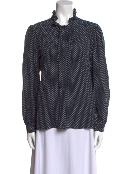 Nili Lotan Polka Dot Print Mock Neck Button-Up Top