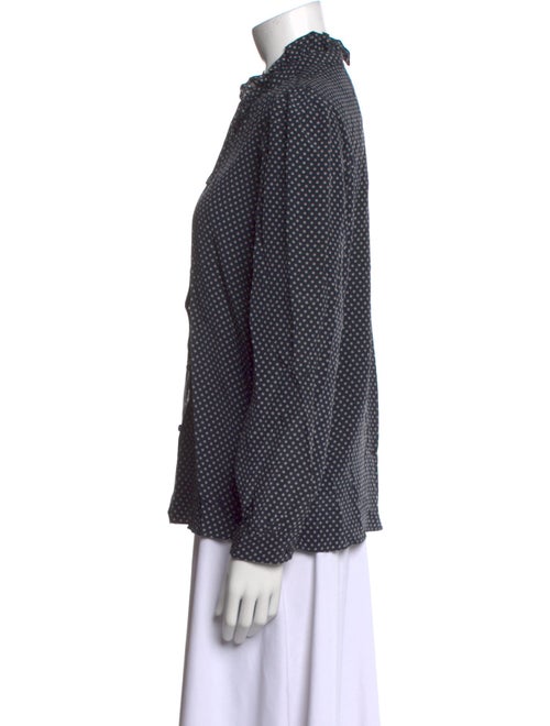 Nili Lotan Polka Dot Print Mock Neck Button-Up Top