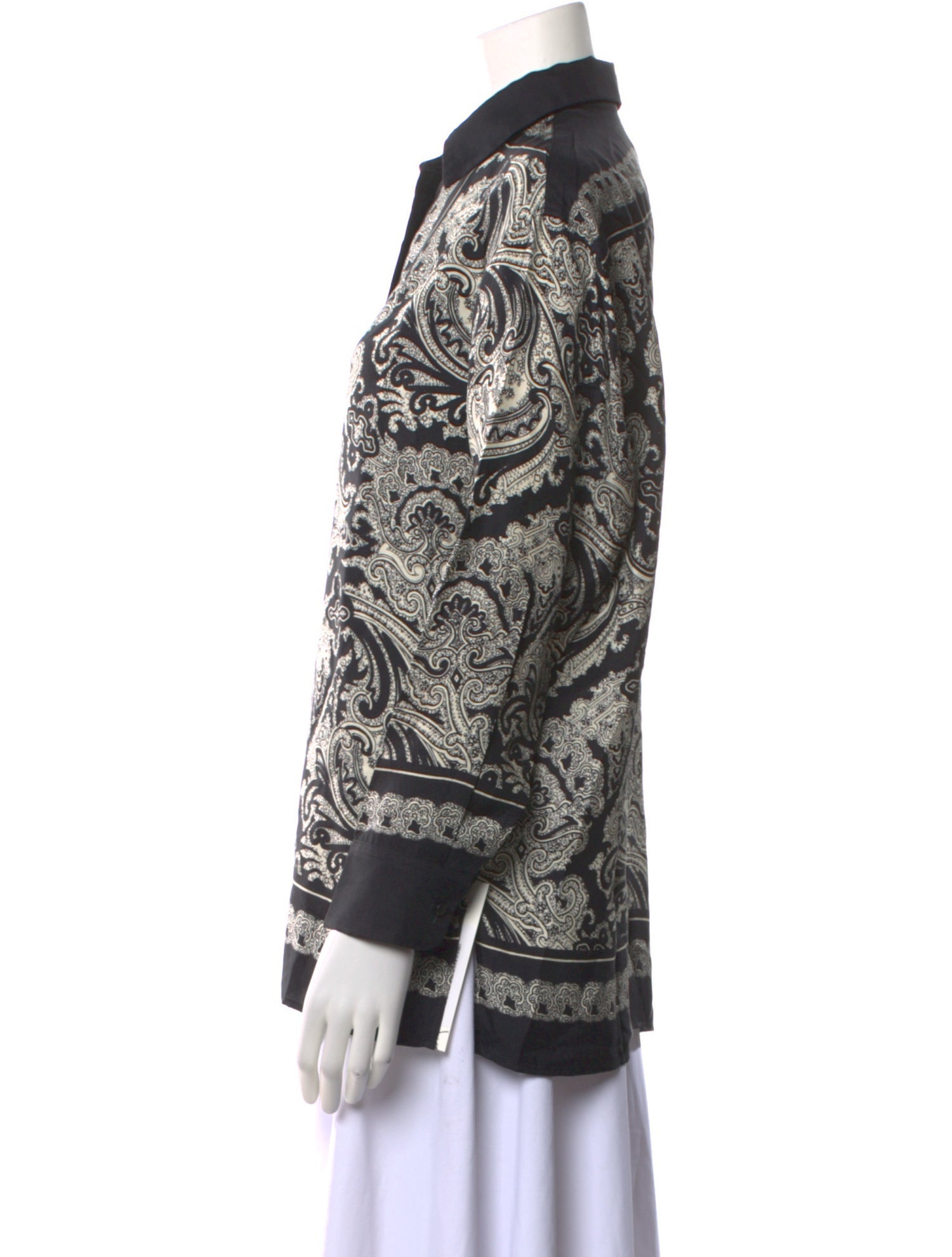 Nili Lotan Silk Paisley Print Button-Up Top