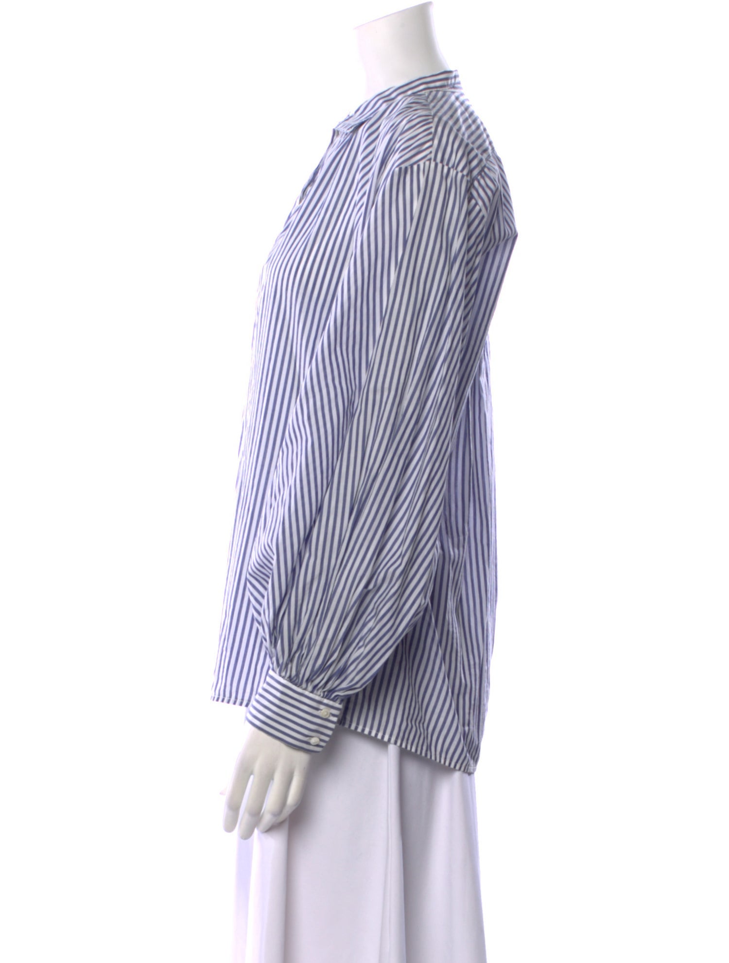 Nili Lotan Striped Mock Neck Button-Up Top