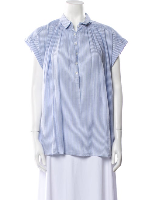 Nili Lotan Striped Short Sleeve Button-Up Top