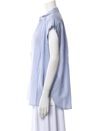 Nili Lotan Striped Short Sleeve Button-Up Top