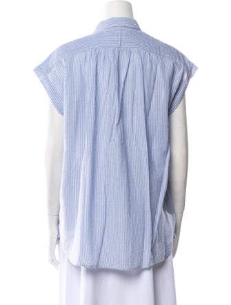Nili Lotan Striped Short Sleeve Button-Up Top