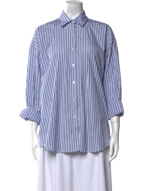 Nili Lotan Striped Three-Quarter Sleeve Button-Up Top