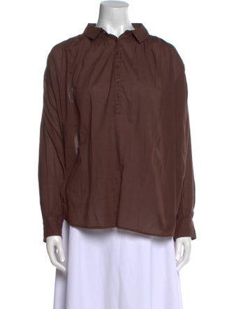 Nili Lotan Mock Neck Long Sleeve Button-Up Top