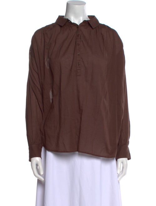 Nili Lotan Mock Neck Long Sleeve Button-Up Top