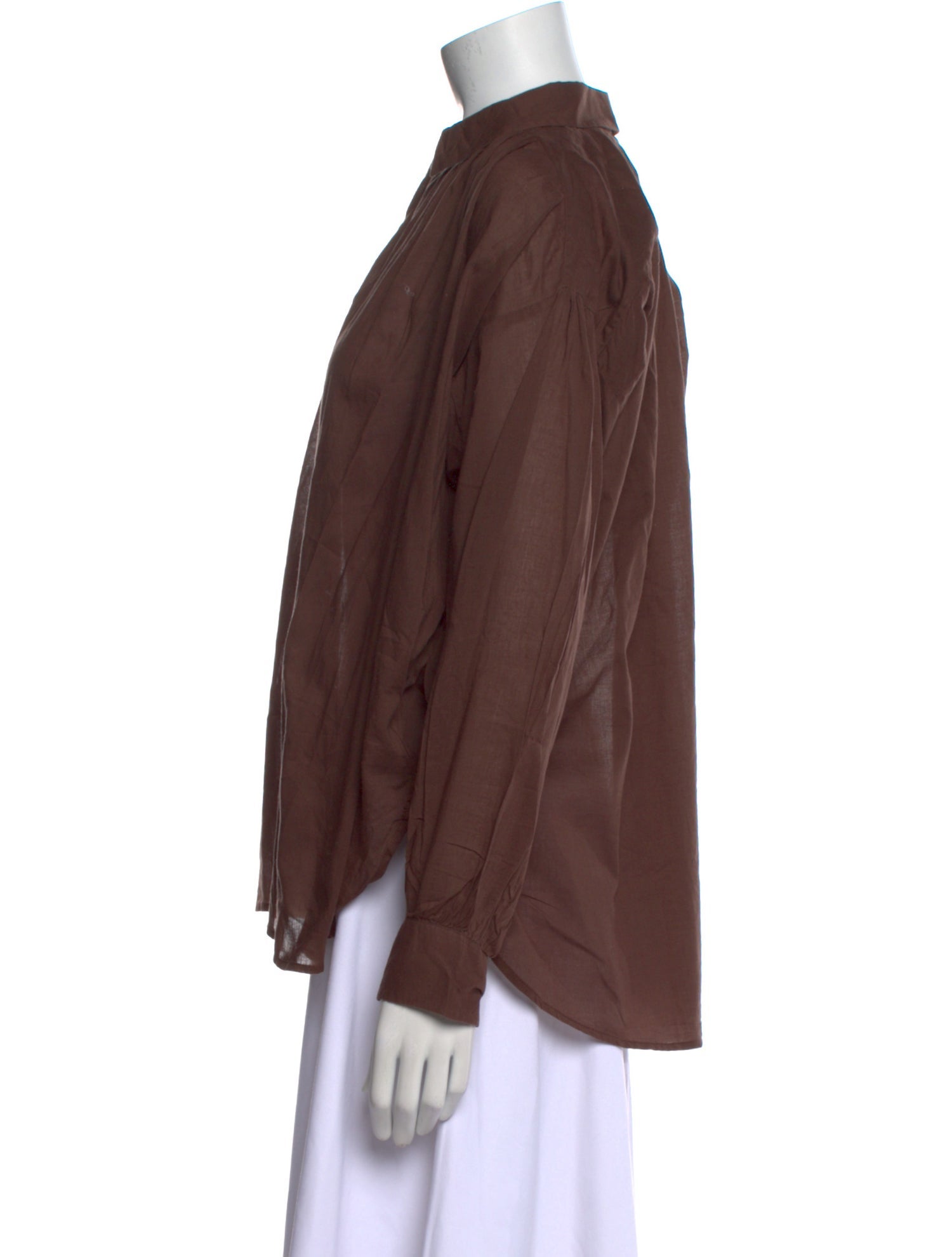 Nili Lotan Mock Neck Long Sleeve Button-Up Top