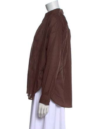 Nili Lotan Mock Neck Long Sleeve Button-Up Top