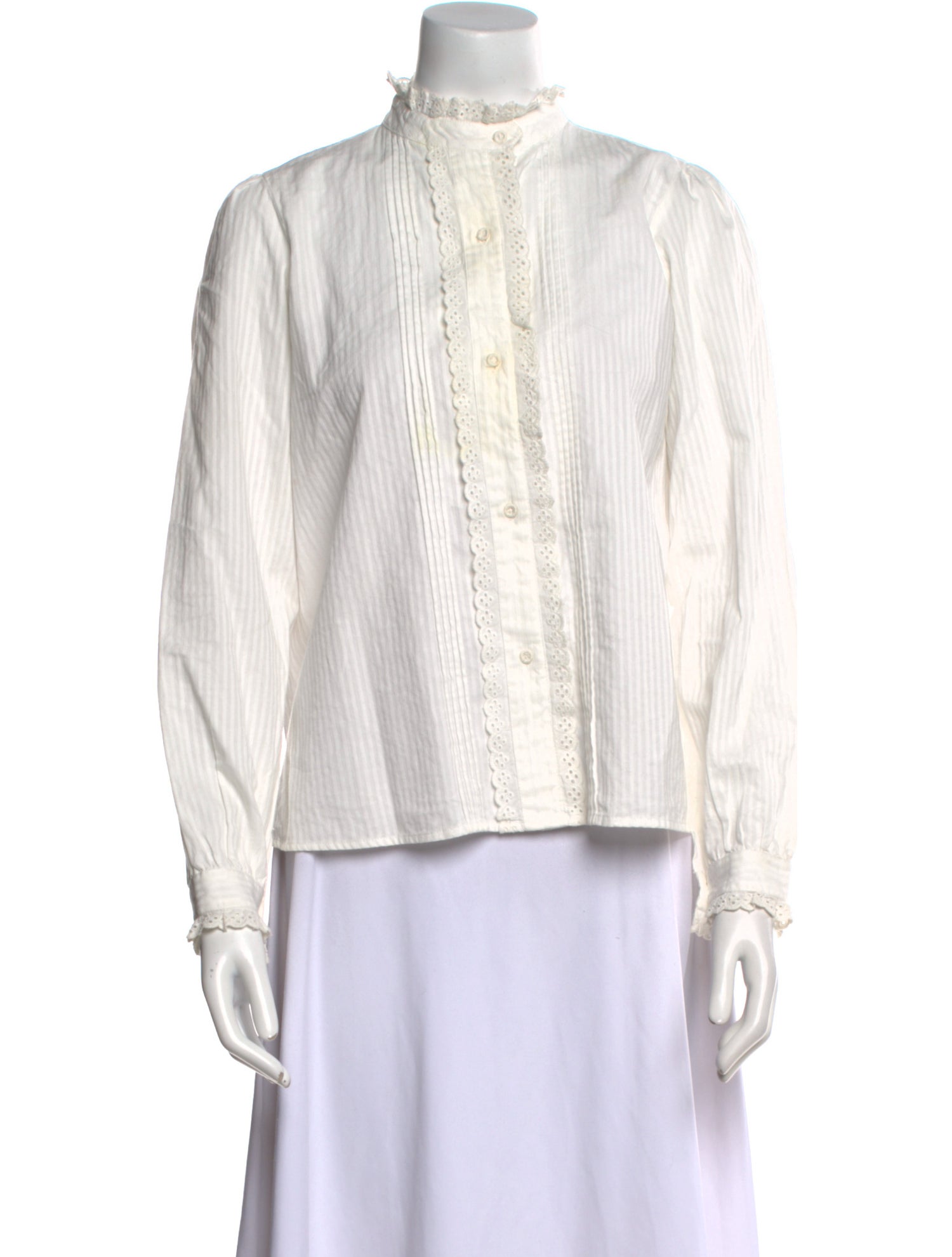 Nili Lotan Mock Neck Long Sleeve Button-Up Top