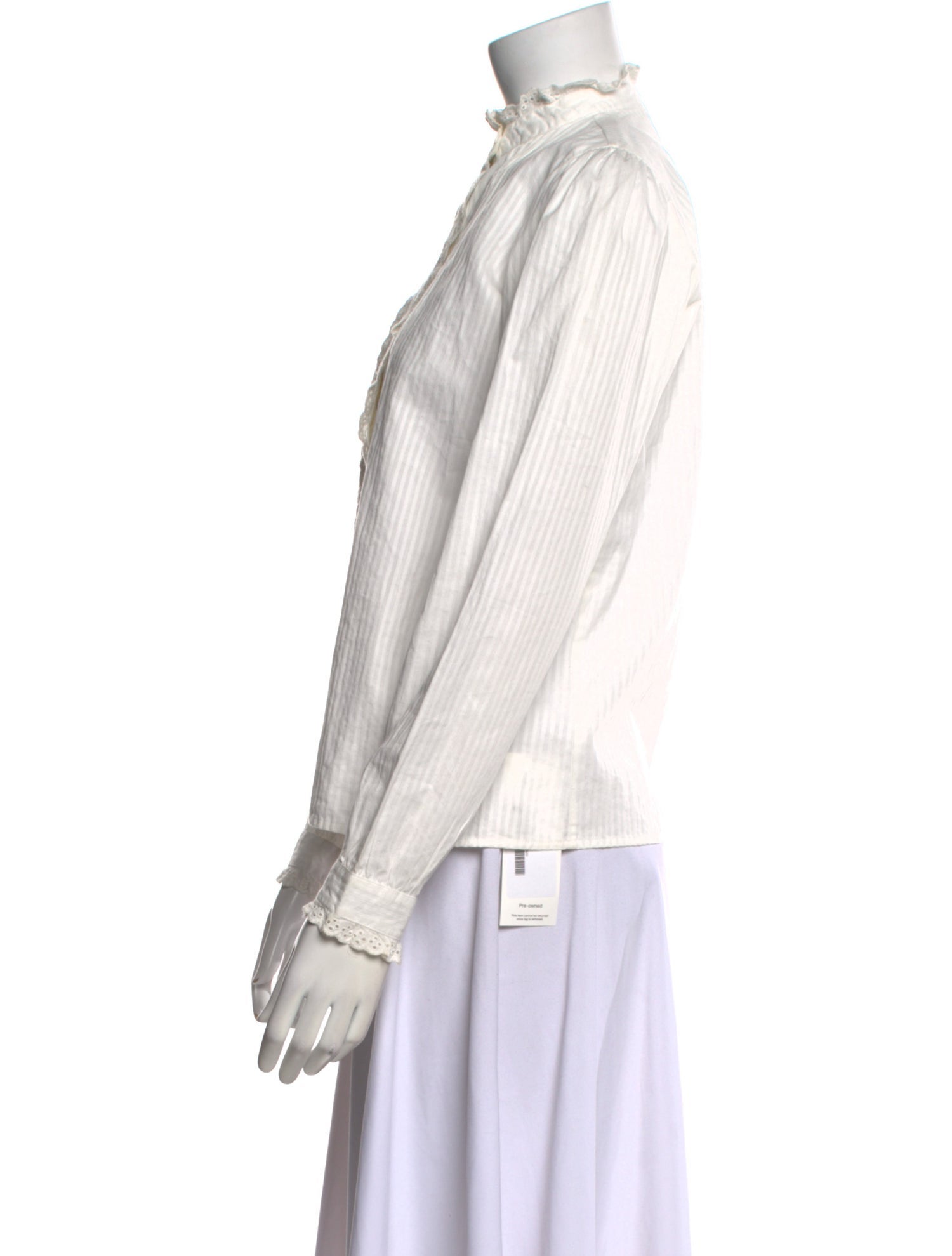 Nili Lotan Mock Neck Long Sleeve Button-Up Top