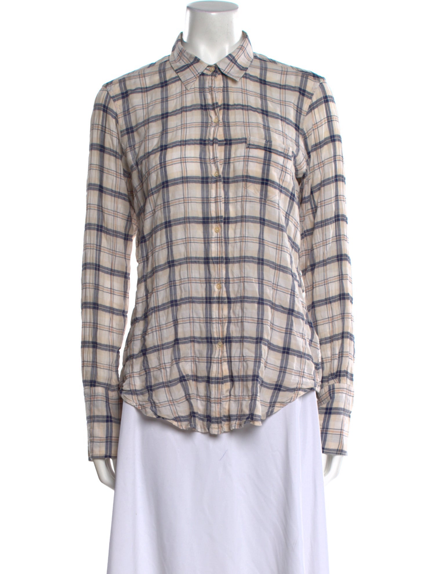 Nili Lotan Plaid Print Long Sleeve Button-Up Top