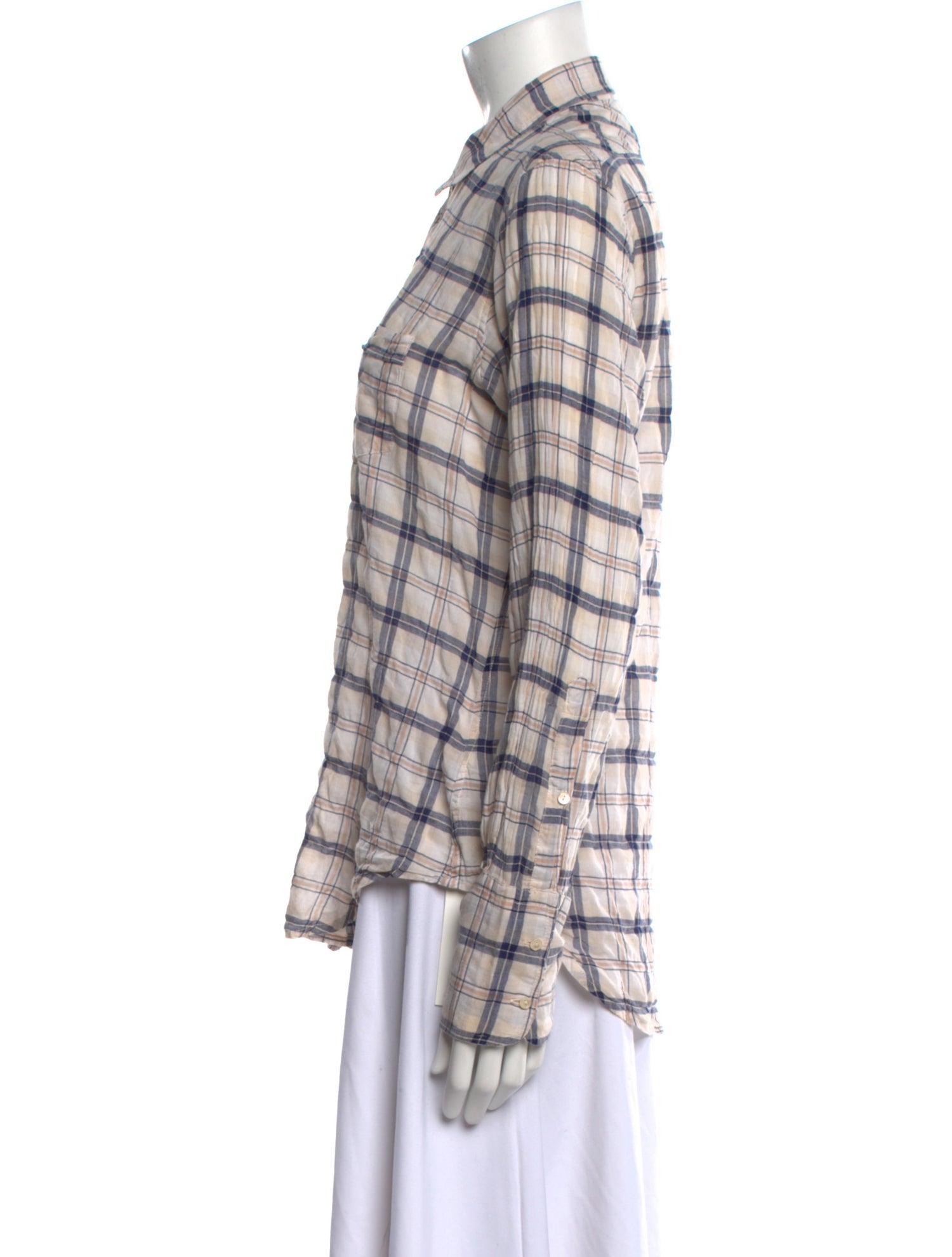 Nili Lotan Plaid Print Long Sleeve Button-Up Top